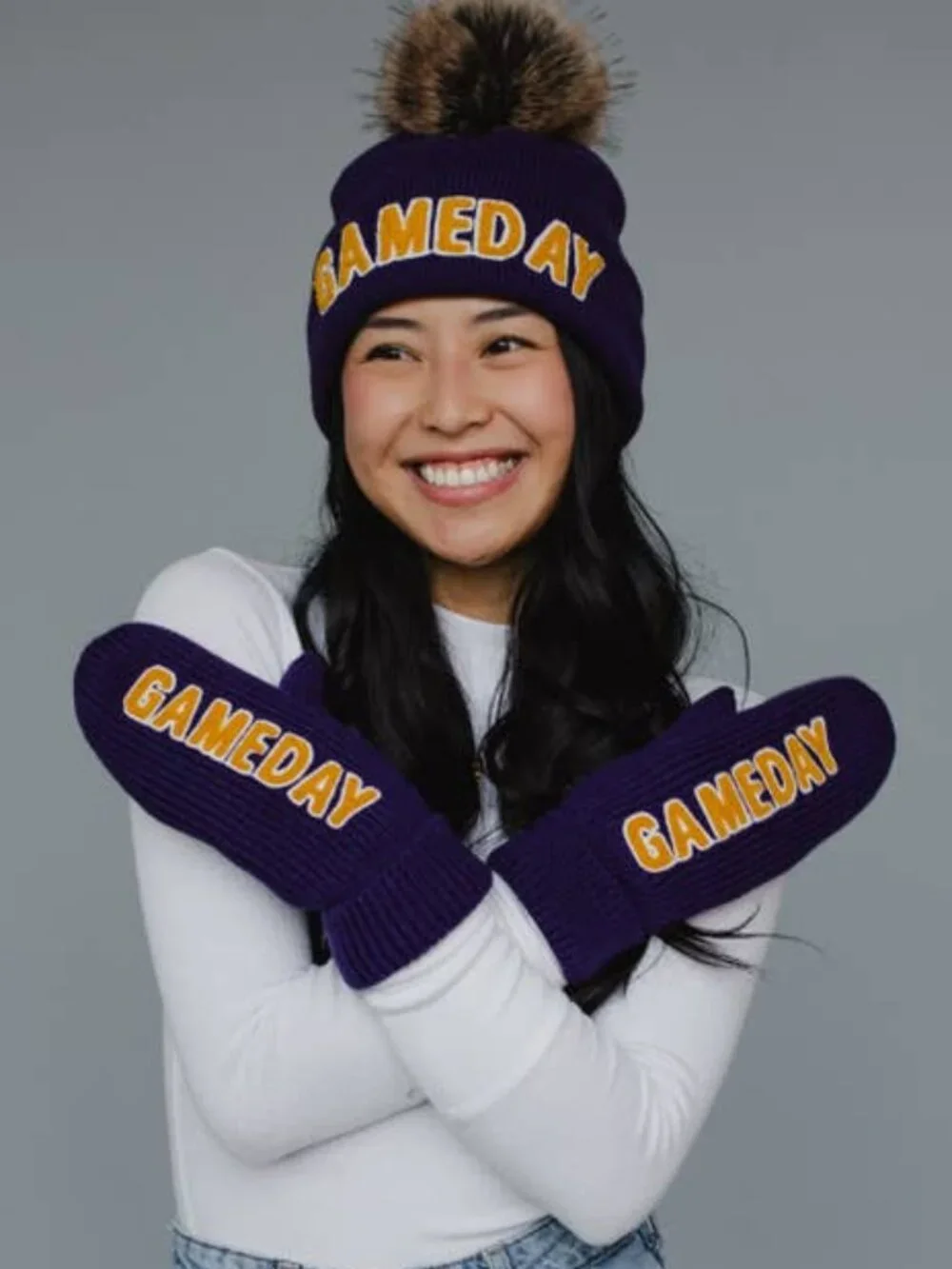 Purple and Gold Gameday LSU Minnesota Vikings Pro College Football Mittens Hat